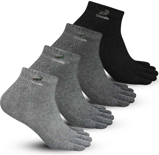 크로커다일 남성용 자수 티즈 발가락 단목 양말 4족 세트 CD241