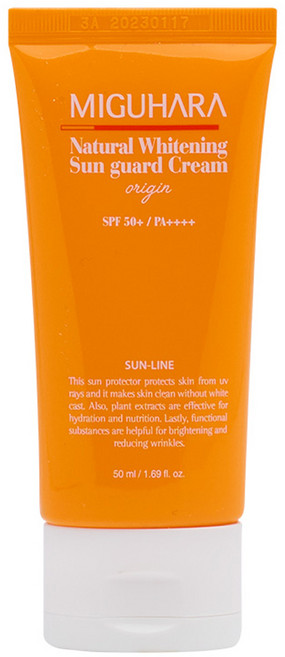 미구하라 내추럴 화이트닝 선 가드 크림 오리진 SPF50+ PA++++, 50ml, 1개