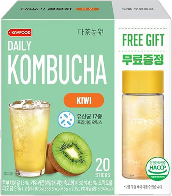 Danongwon 乳酸菌康普茶 + 瓶子 奇異果, 20包, 5g, 1盒