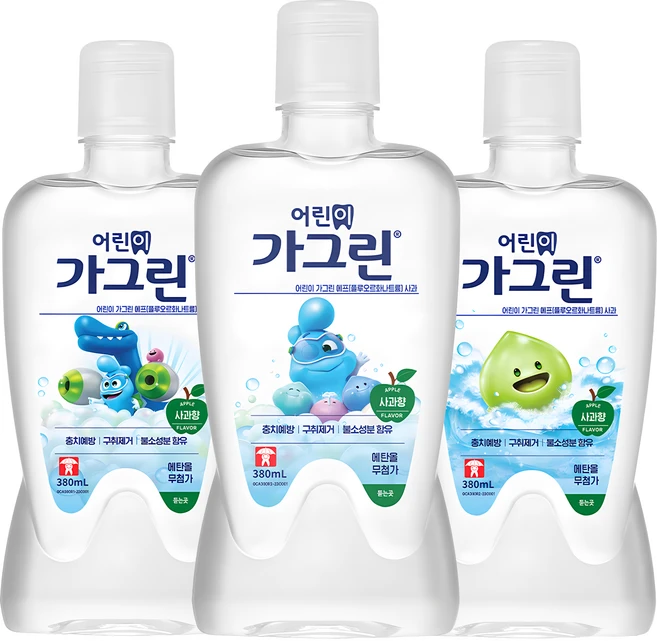 가그린 어린이용 구강세정제 사과향, 380ml, 3개 - 쿠팡