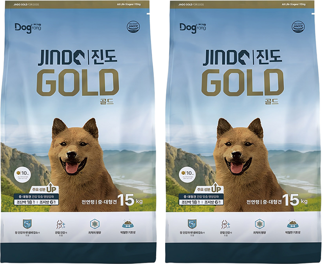 도그랑 전연령 강아지 진도 골드 건식사료, 곡물, 15kg, 2개