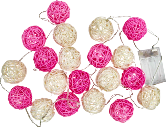 iINDOORS 英倫家居 籐球燈串 200cm 30 x 25 x 5cm 350g, 粉紅佳人, 1件