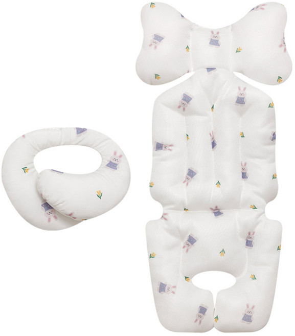 베베누보 사계절 양면 유모차 시트 라이너 + 목쿠션 세트, 튤립래빗, 1세트