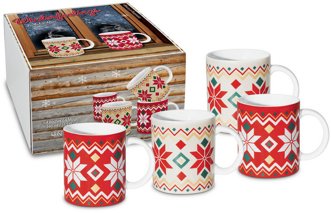코니츠 크리스마스 머그 윈터필링 4p 340ml, 혼합색상, 1세트