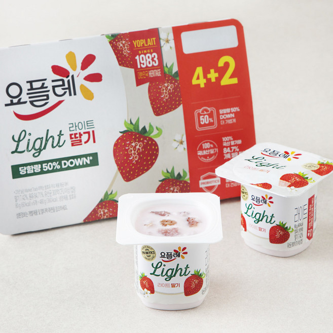 요플레 라이트 딸기, 80g, 6개