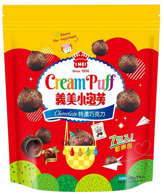 義美 小泡芙歡樂包 特濃巧克力, 196g, 1袋