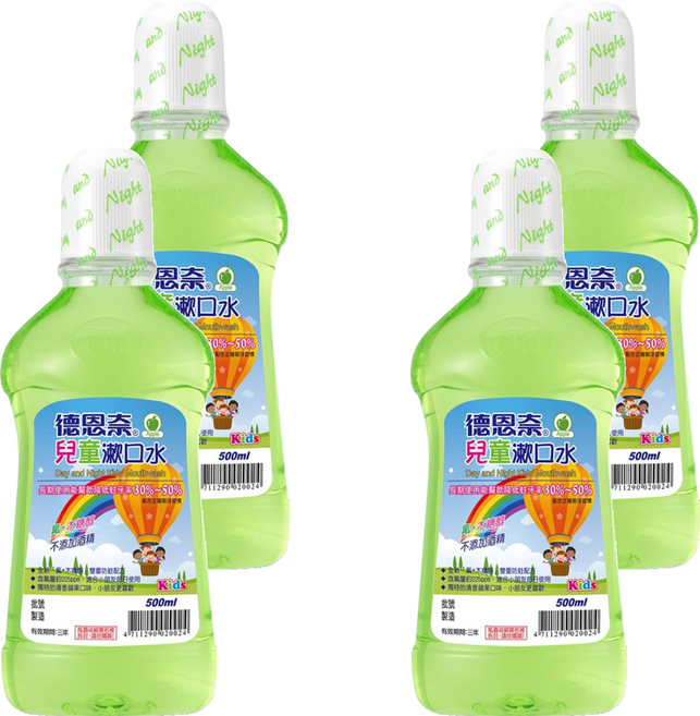德恩奈 兒童漱口水 蘋果, 500ml, 4瓶