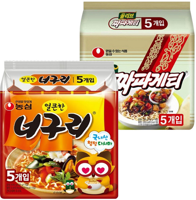 농심 짜파게티 140g 5p + 너구리 얼큰한 맛 120g 5p, 1세트