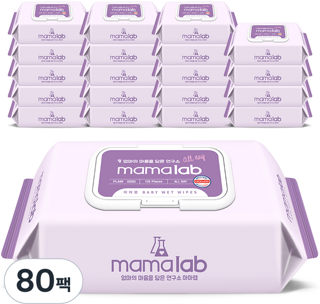 마마랩 올데이 대용량 아기물티슈 캡형, 43g, 120매, 80세트