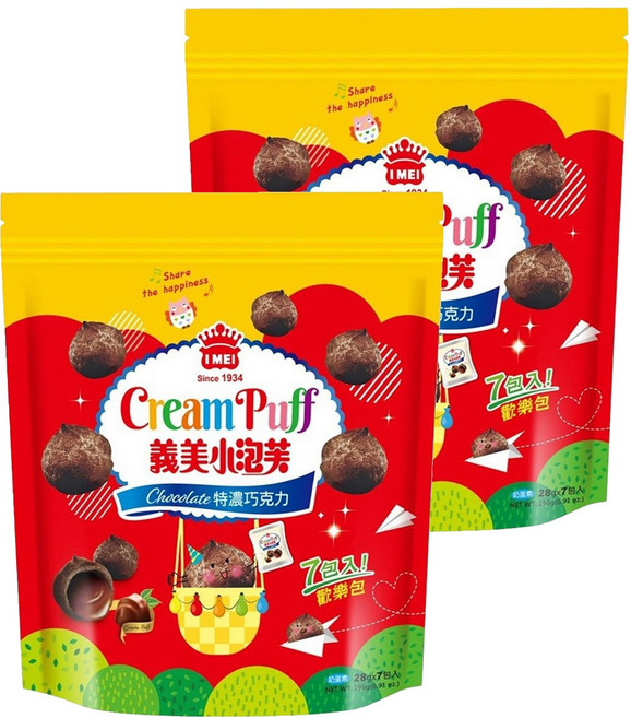 義美 小泡芙歡樂包 特濃巧克力, 196g, 2袋