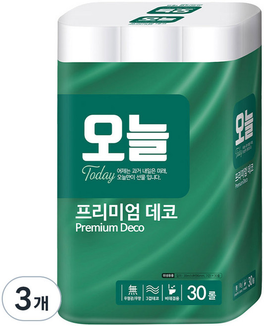 오늘 프리미엄 데코 3겹 화장지, 30m, 30롤, 3개