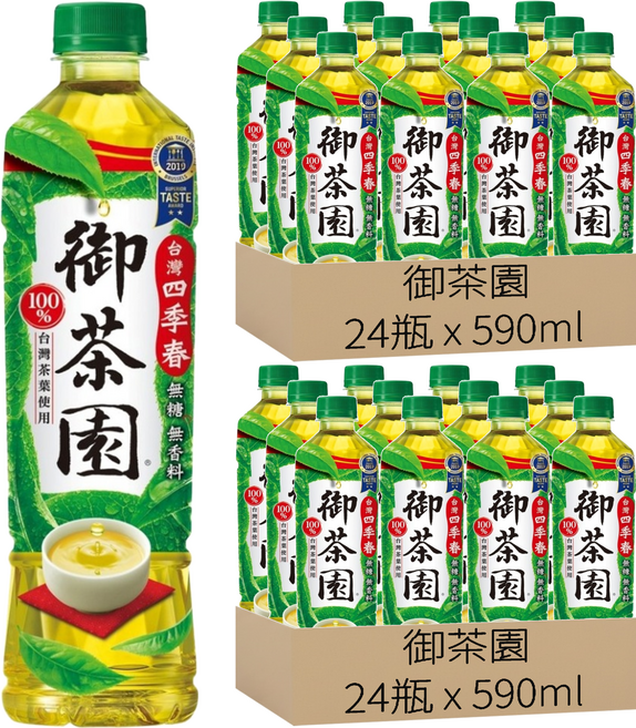 御茶園 台灣四季春 無糖, 590ml, 48瓶