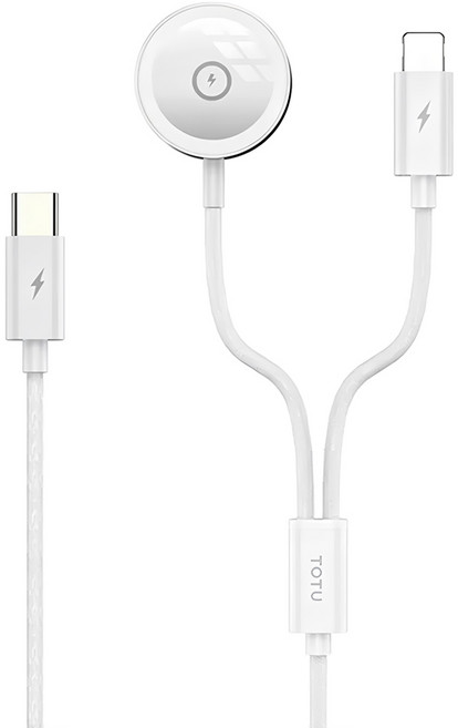 TOTU 拓途 鋅系列 一分二 Type-C-Apple Watch Lightning 磁吸充電器充電線, 1.6m, 白色, 1條