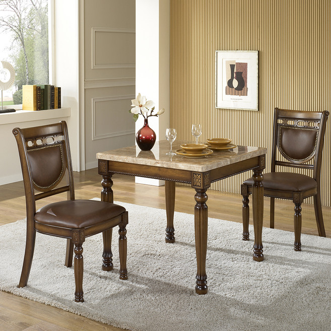 도리퍼니처 앙드레 대리석 식탁 + 의자 2p 세트 2인용 방문설치, 우드, 일반의자 2