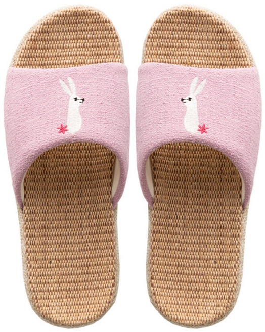 Axis 艾克思小兔亞麻透氣輕巧防滑親子室內拖鞋, 藕粉色, 1雙