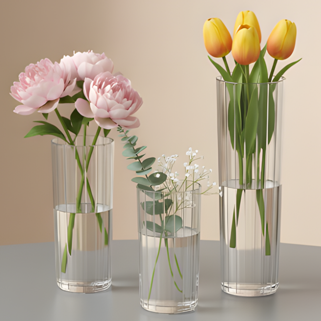 올프리즘 깨지지 않는 아크릴 화병 3종 세트, 투명