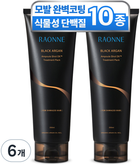 라온느 블랙 아르간 고영양 극손상모 복구 미용실 단백질 트리트먼트 헤어팩, 250ml, 6개