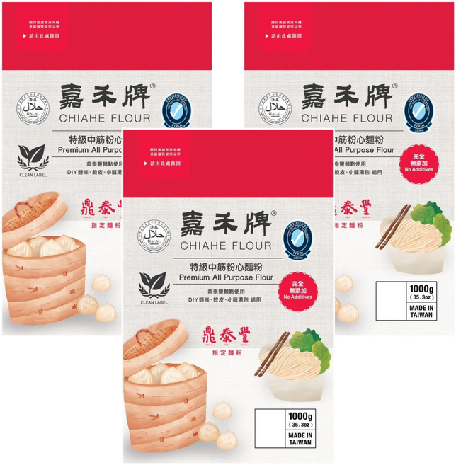 嘉禾牌 特級中筋粉心麵粉, 1kg, 3包