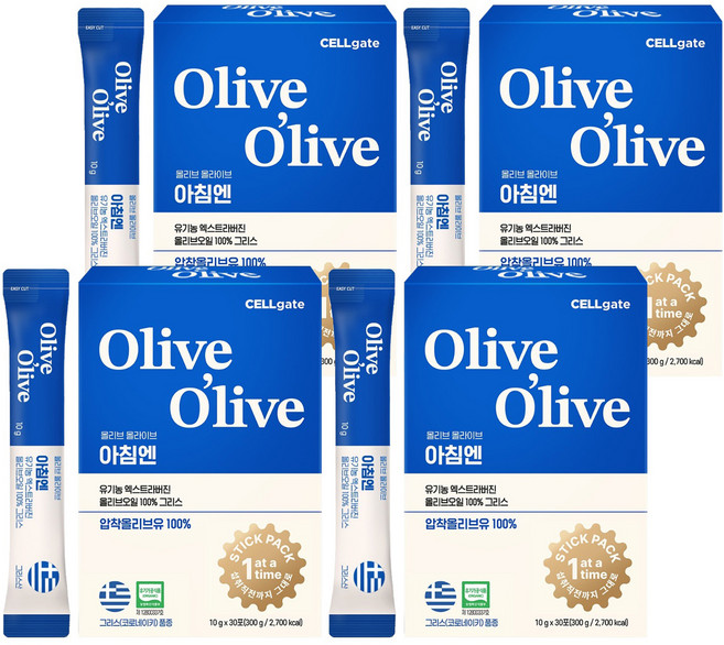 셀게이트 올리브 올라이브 아침엔 유기농 엑스트라버진 올리브오일 그리스 30p, 300g, 4개