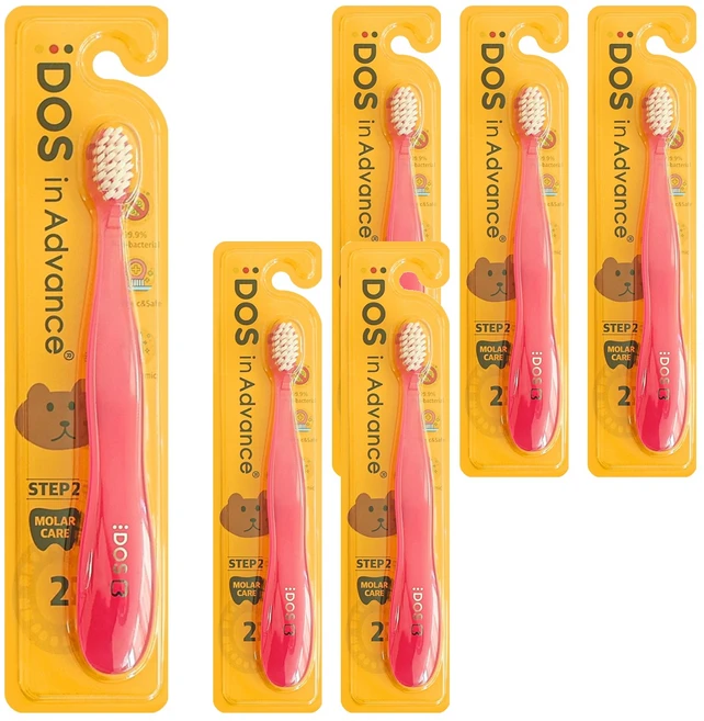 DOS 2단계 어금니케어 유아 칫솔, 핑크, 1개입, 6개 - 쿠팡
