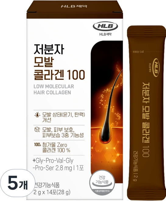 에이치엘비 저분자 모발 콜라겐 100 14p, 28g, 5개 - 쿠팡