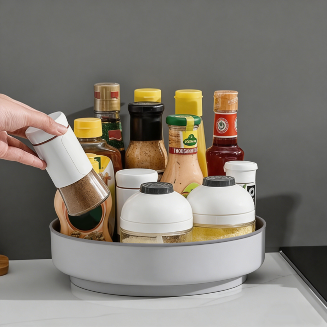 프란다스 미끄럼 방지 다용도 회전트레이 대형 32 x 6.7 cm, 화이트 + 그레이, 3개