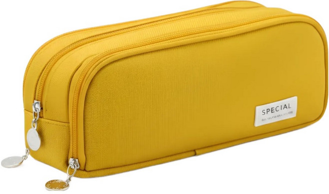 라이프팁스 대용량 3단 펜 파우치 필통, 옐로우, 1개