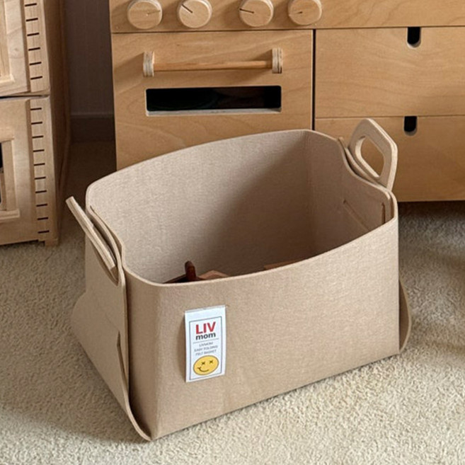 리브맘 접이식 펠트 비비드 수납바구니, 베이지, 1개
