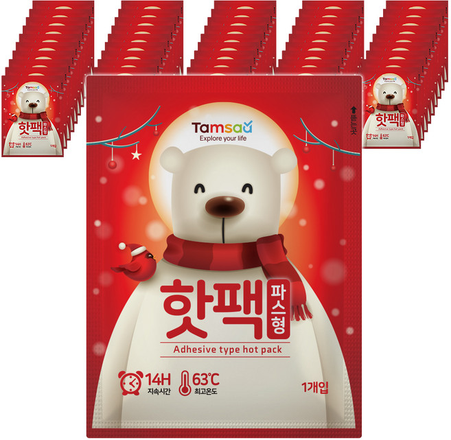 탐사 국내 생산 파스형 붙이는 타입 핫팩 40g, 50개