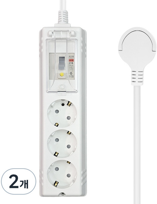 원스탑 제로갭 납작 슬림 고용량 누전차단 멀티탭 3구, 3m, 화이트, 2개