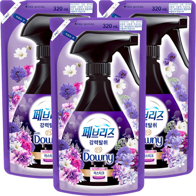 페브리즈 섬유탈취제 강력탈취 미스티크 리필, 320ml, 3개