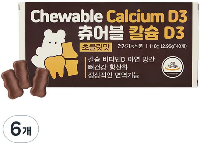 제너럴라이프 츄어블 칼슘 D3 초콜릿맛, 6개, 40정 - 쿠팡