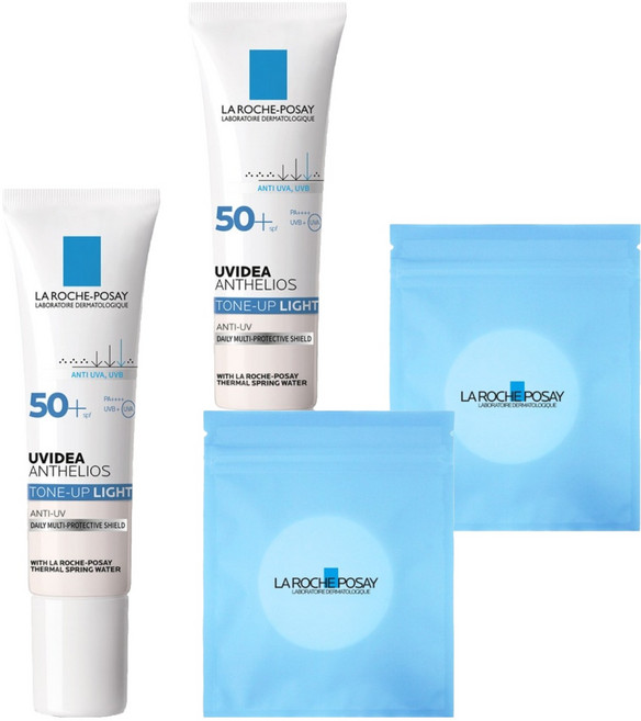 라로슈포제 유비데아 톤업 라이트 선크림 SPF50+ PA++++ + 화장솜 30매 세트, 30ml, 2개