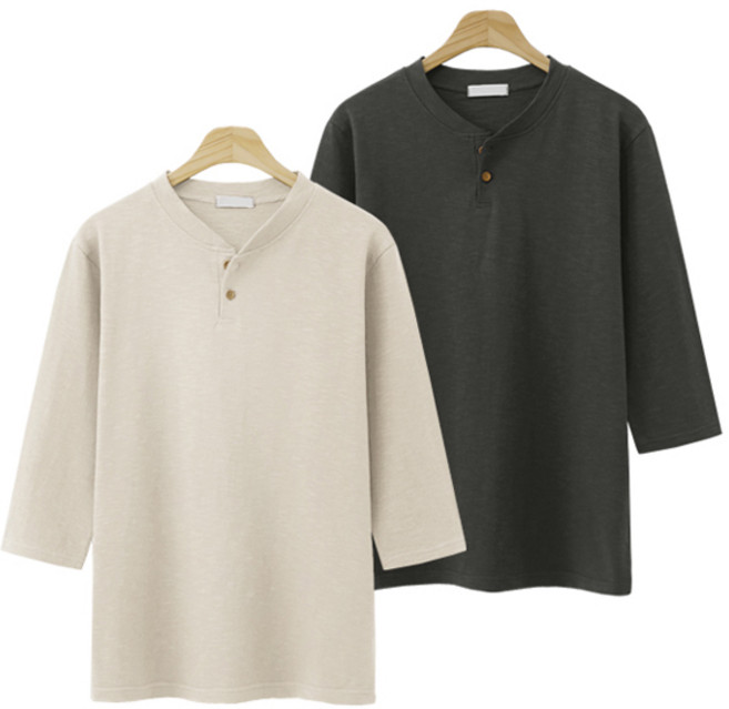 엠엔씨 남녀공용 슬라브 헨리넥 7부 티셔츠 2종 세트 MDLT950RR