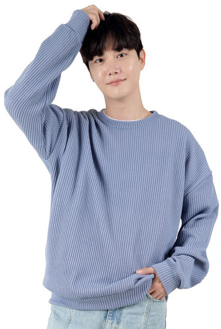 엘엑스티 남성용 오버핏 코듀로이 소프트 라운드 맨투맨 티셔츠