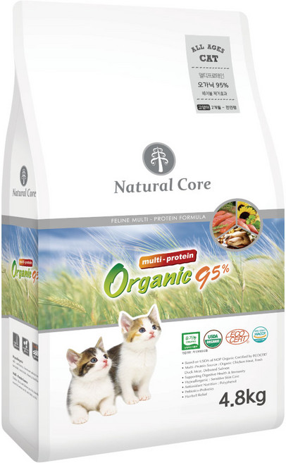 네츄럴코어 고양이 유기농 멀티95 기능성 사료, 피부/피모, 4.8kg, 1개
