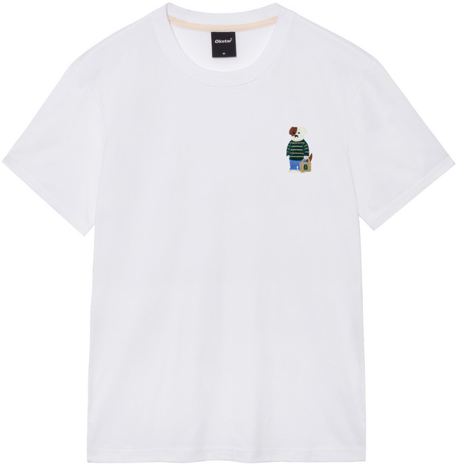 okstar 男女通用 Minimi 休閒 Brodog 刺繡透氣短袖T恤 1TS004, 白色