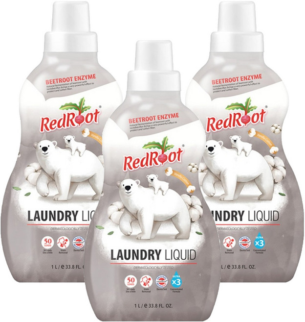 레드루트 세탁세제 바닐라코튼향 플러스 유아세제, 1L, 3개