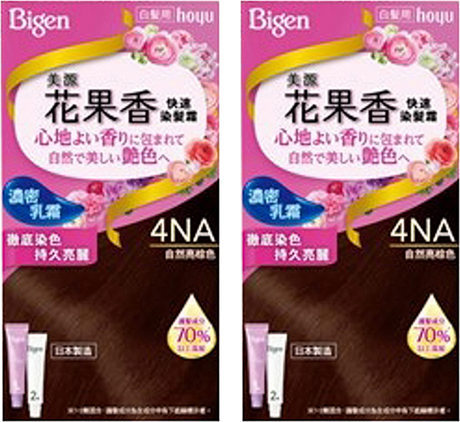 Bigen 美源 花果香快速染髮霜 濃密乳霜 徹底染色 持久亮麗, 4NA自然亮棕色, 2盒