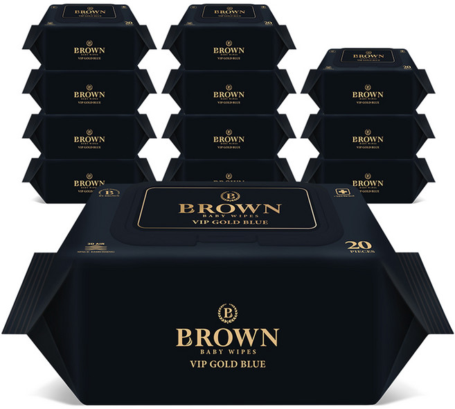 브라운 VIP 골드 블루 도톰한 엠보싱 저자극 아기 물티슈 휴대캡형, 80g, 20매, 12개