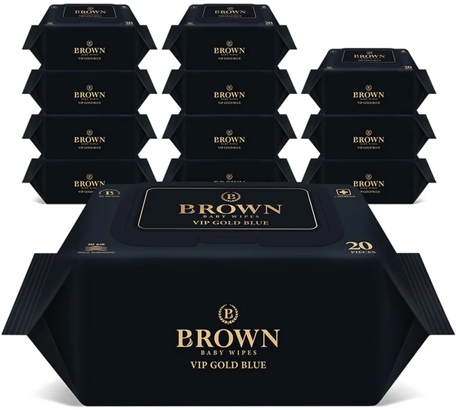 브라운 VIP 골드 블루 도톰한 엠보싱 저자극 아기 물티슈 휴대캡형, 80g, 20매, 12개 - 쿠팡