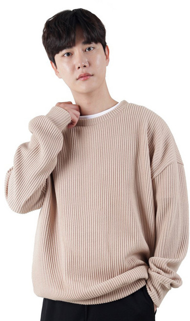 엘엑스티 남성용 오버핏 코듀로이 소프트 라운드 맨투맨 티셔츠