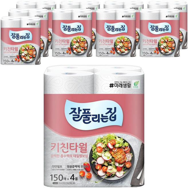 잘풀리는집 천연펄프 키친타올, 4롤, 10개