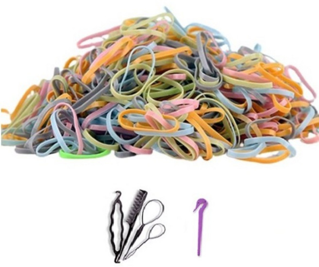 수스다 여성용 대용량 컬러 머리 고무줄 2000p + 헤어 가이드 스틱 + 이지컷 세트