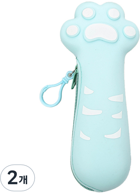 아트조이 냥발바닥 실리콘 젤리 파우치형 필통, 2개, 라이트블루