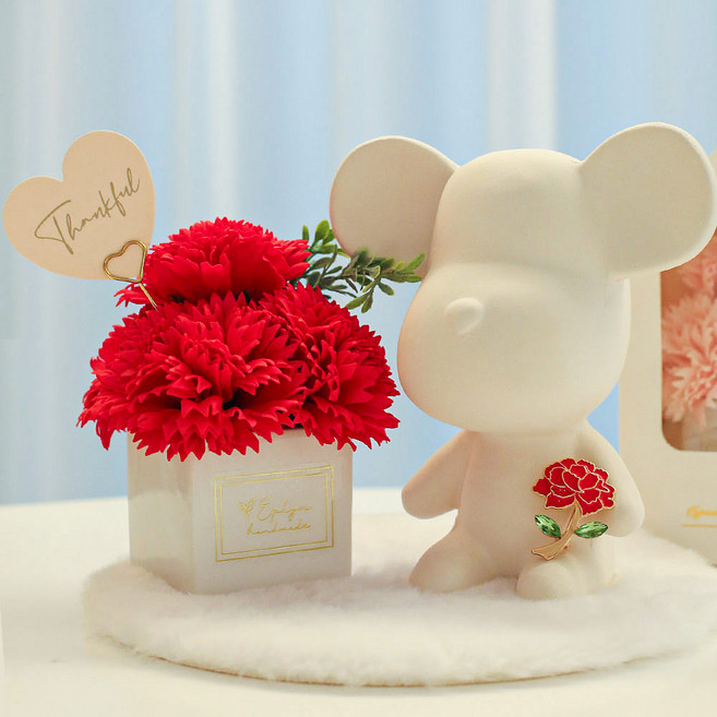 이플린 비누꽃 큐티 카네이션 화분 + 브로치 세트, 레드, 1개