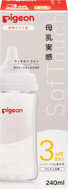 pigeon 貝親 母乳實感耐熱玻璃瓶 3個月以上, 白色, 240ml, 1個