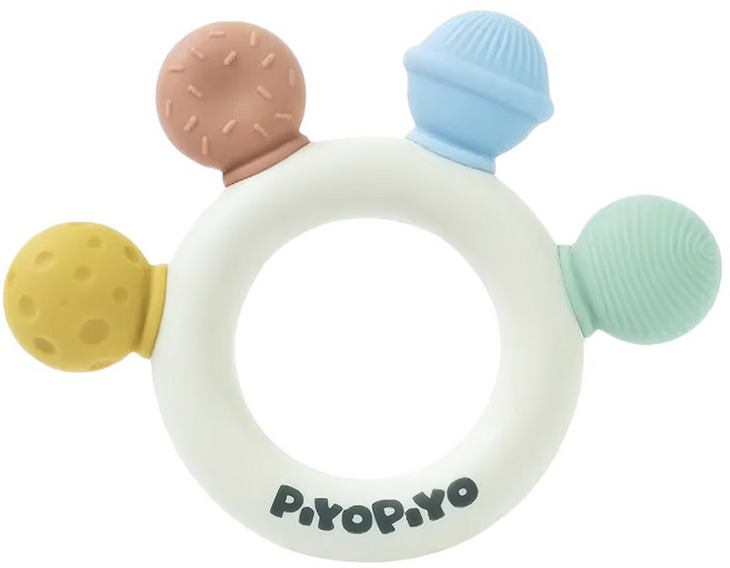 PiYOPiYO 黃色小鴨 鉑金矽膠防吃手甜甜圈固齒器 10.5 x 8.5cm, 奶白色, 1個, 固齒器