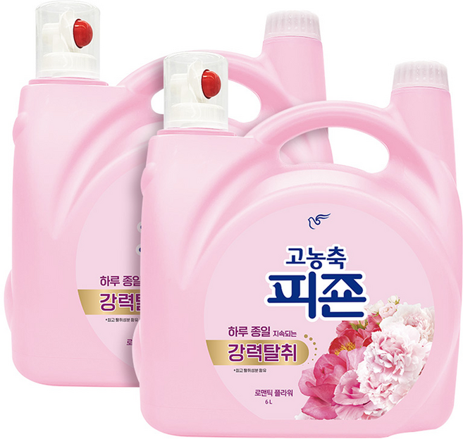 피죤 고농축 강력탈취 오리지널 섬유유연제 로맨틱 플라워향 본품, 6L, 2개