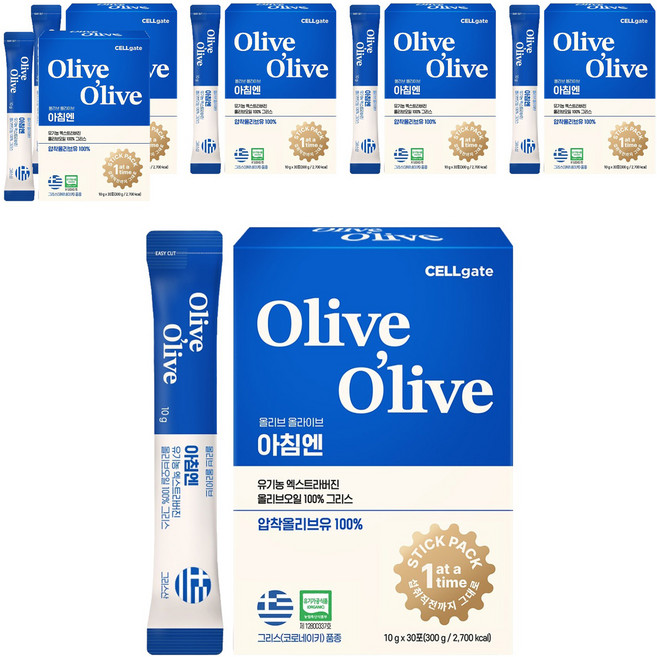 셀게이트 올리브 올라이브 아침엔 유기농 엑스트라버진 올리브오일 그리스 30p, 300g, 6개